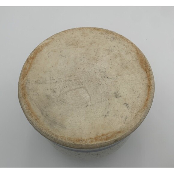 Vintage Art Pottery Sugar Jar with Lid white and blue strapes with brown dots - Picture 7 of 10